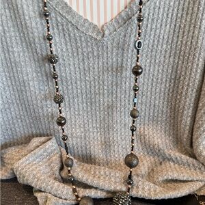 Necklace Beaded Gray Pink 34” Pullover Handmade